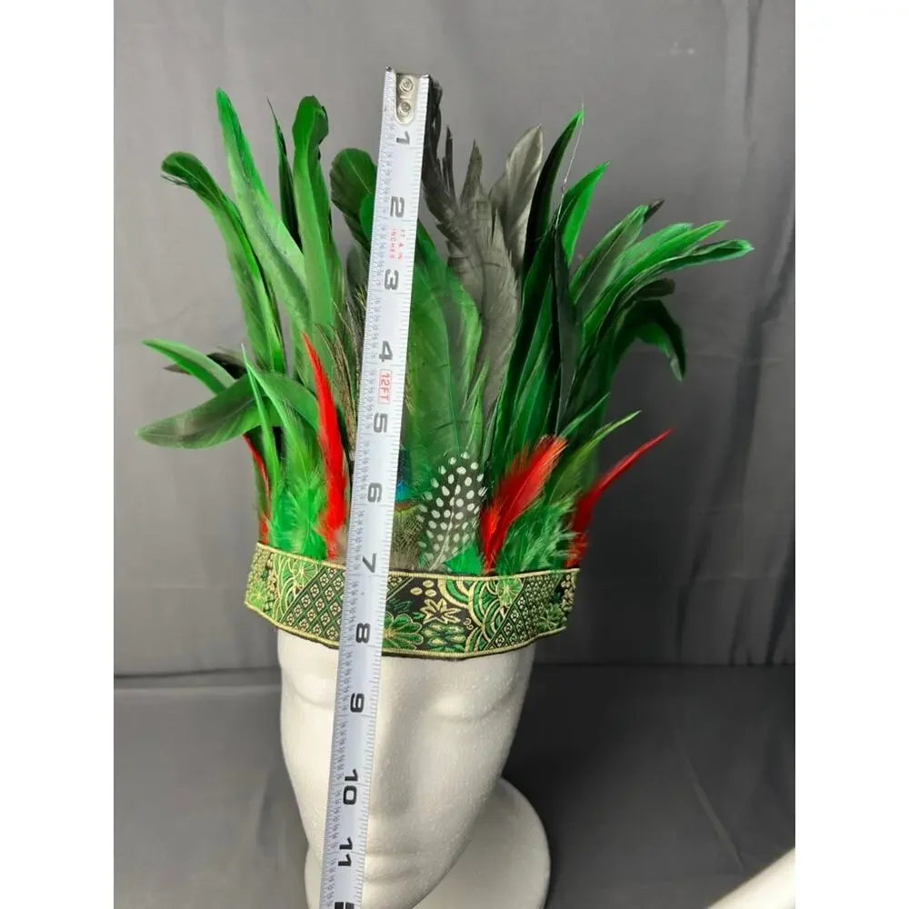 Indian Red and Green Feather Headband One Size NIP